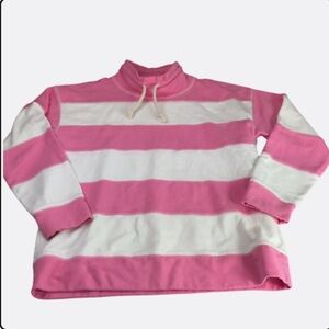 J. CREW WEEKEND Rugby Stripe Pullover, Pink/ White Women's Medium Funnel Neck